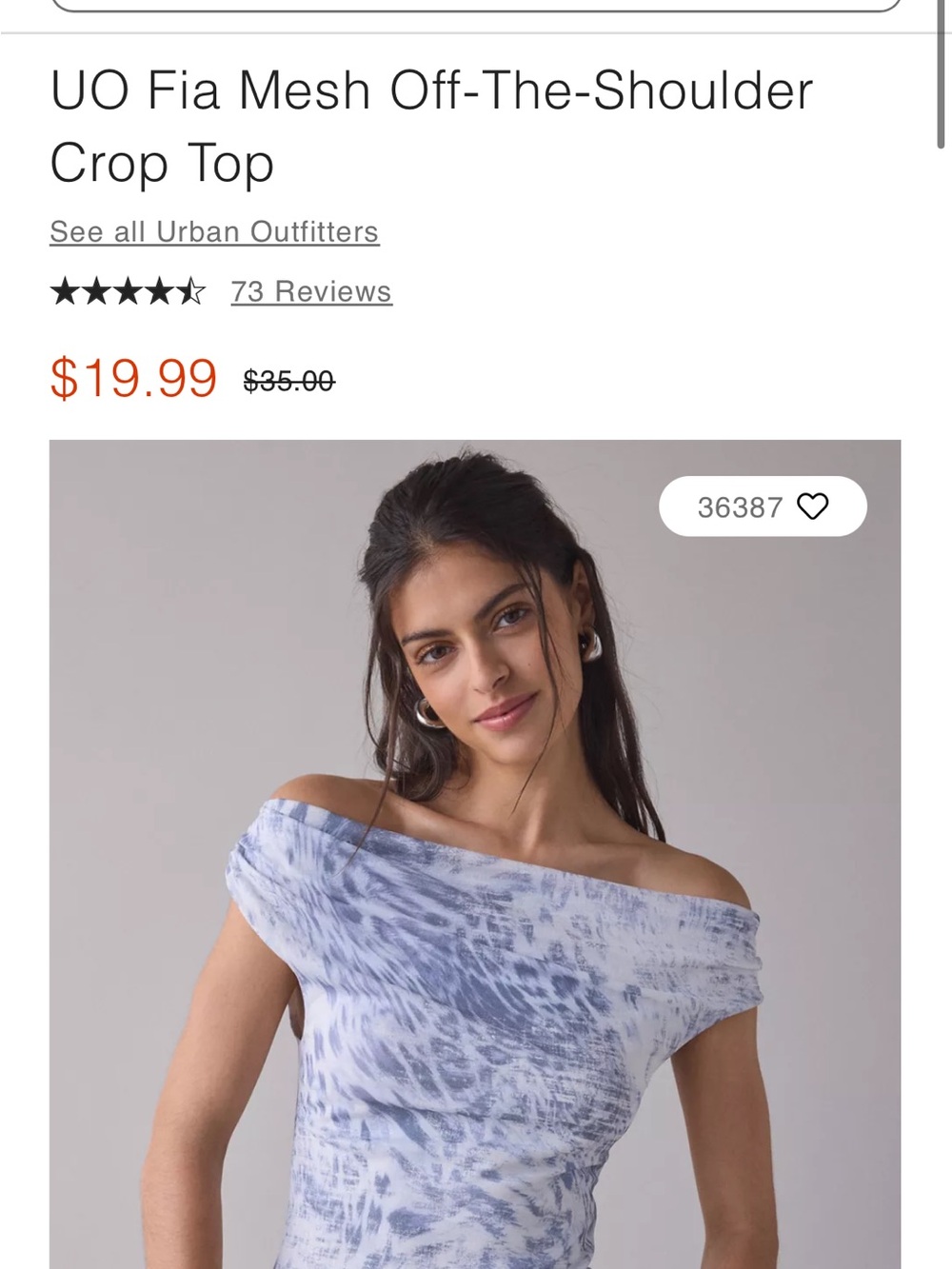 Urban Outfitters Off-the-Shoulder Mesh Crop Top - Light Blue Tie-Dye